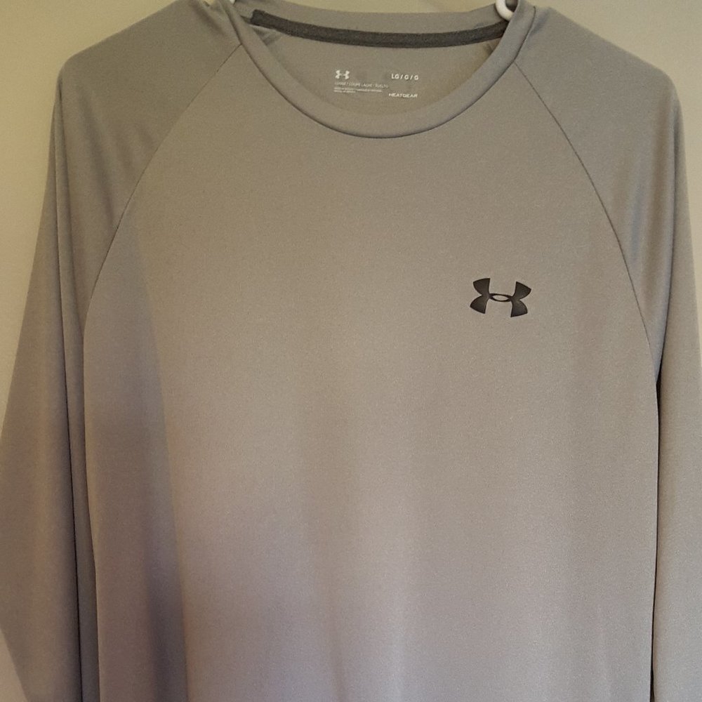 Under Armour Long Sleeve Performance Shirt - Light Gray with Black Logo